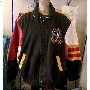 Vintage-Inspired  Black Colorblock Bomber Jacket with Yellow & Red Accents